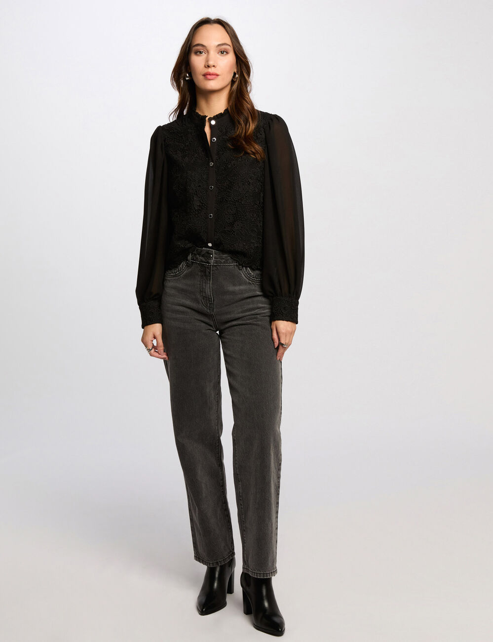 Chemise manches longues noir femme