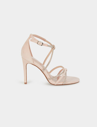 Sandales &agrave; talons avec brides strass rose clair femme