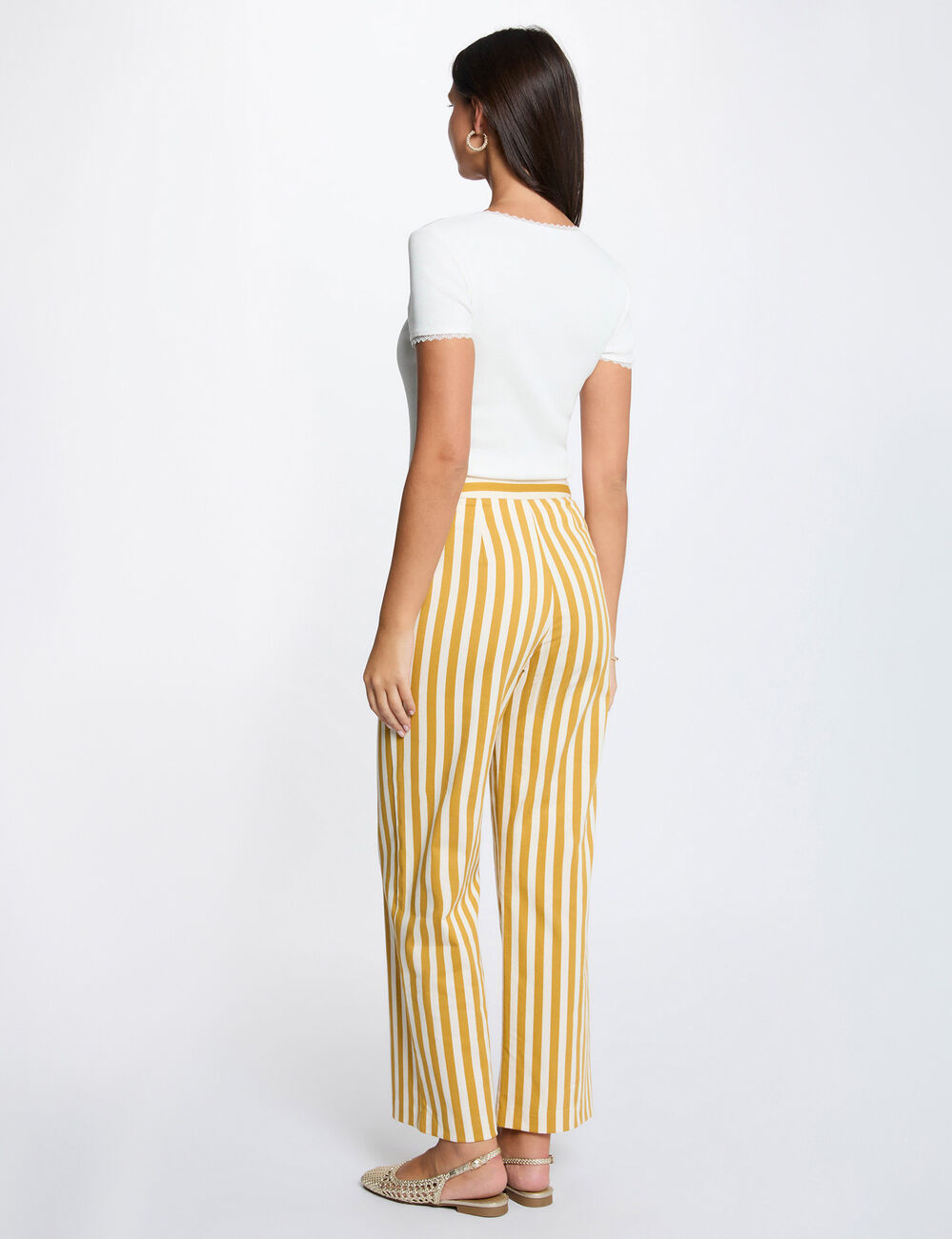 Pantalon taille haute large multicolore femme
