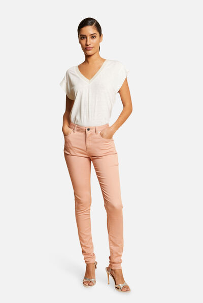 Pantalon slim avec clous vieux rose femme