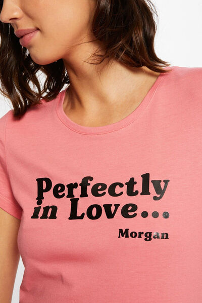 T-shirt manches courtes à inscription rose femme