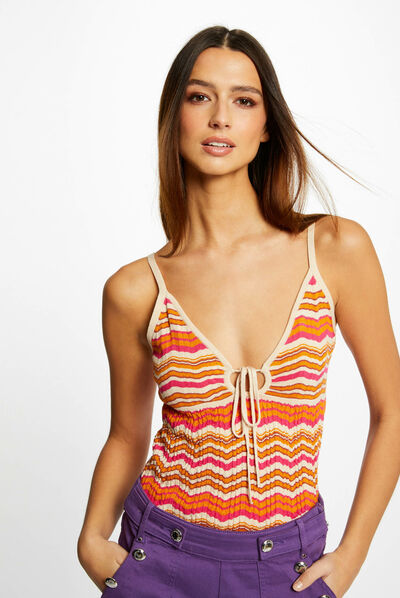 Débardeur pull imprimé chevron orange femme