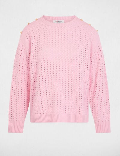 Pull &eacute;paules boutonn&eacute;es rose clair femme