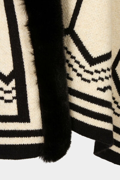 Poncho imprimé graphique noir femme
