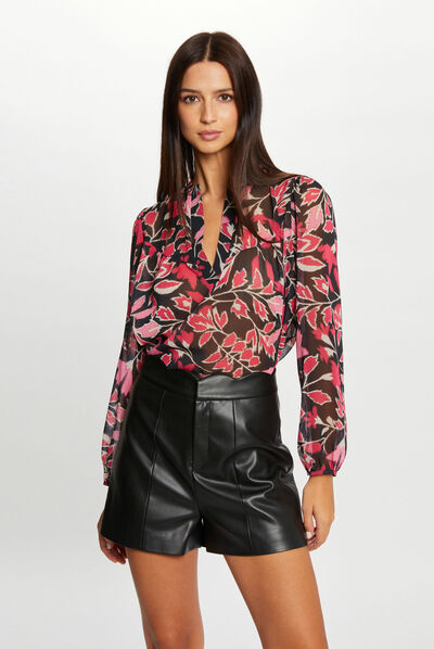 Blouse manches longues imprimé végétal multico femme