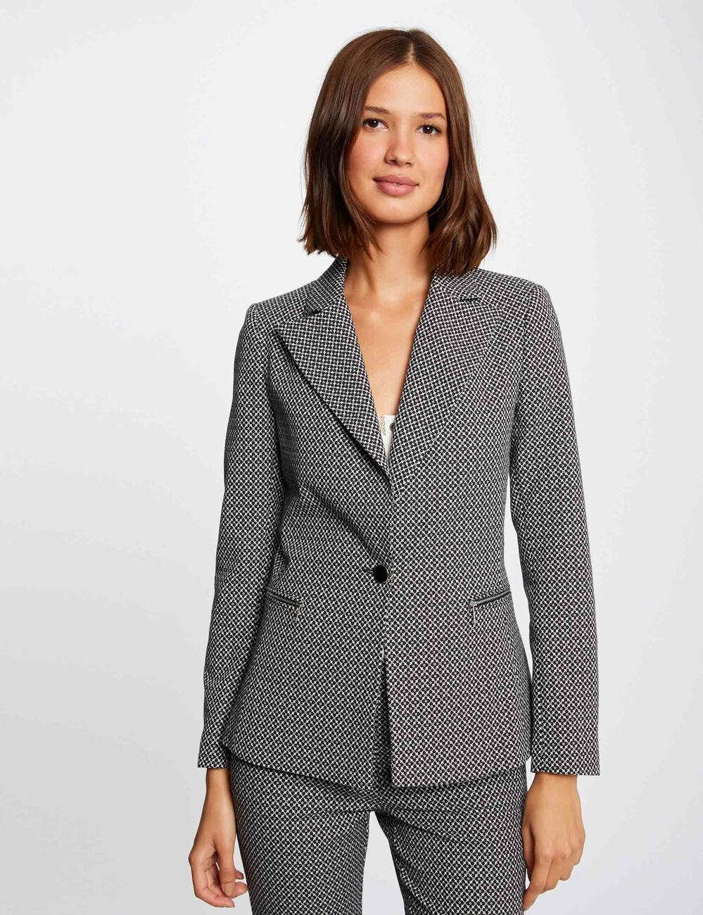 Veste droite imprimé géométrique marine femme