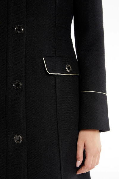 Manteau droit avec poches à rabat noir femme