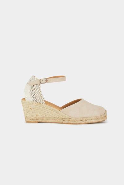 Espadrilles compensées en cuir beige femme
