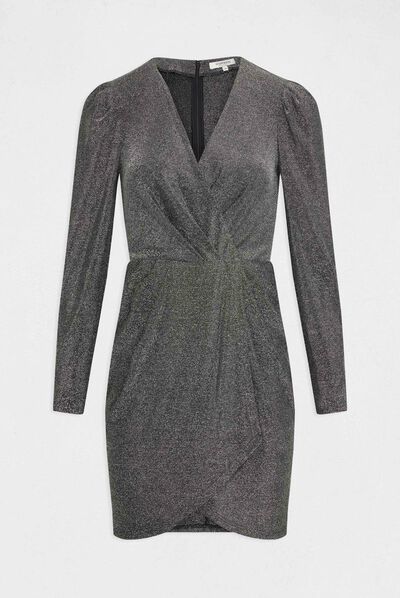 Robe ajustée drapée fils métallisés argente femme