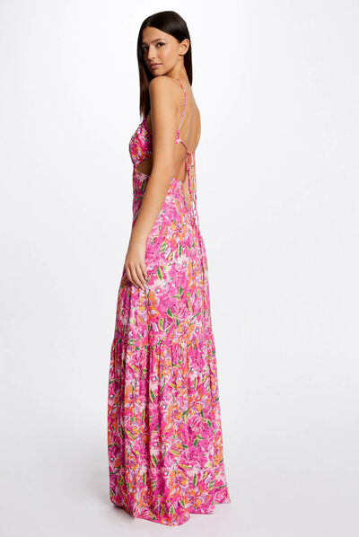 Robe longue droite imprimé floral multico femme