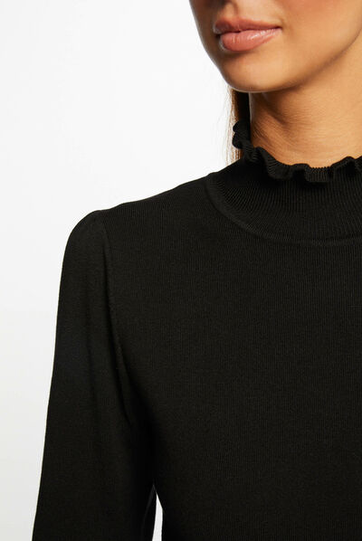 Robe pull ajustée avec col montant noir femme
