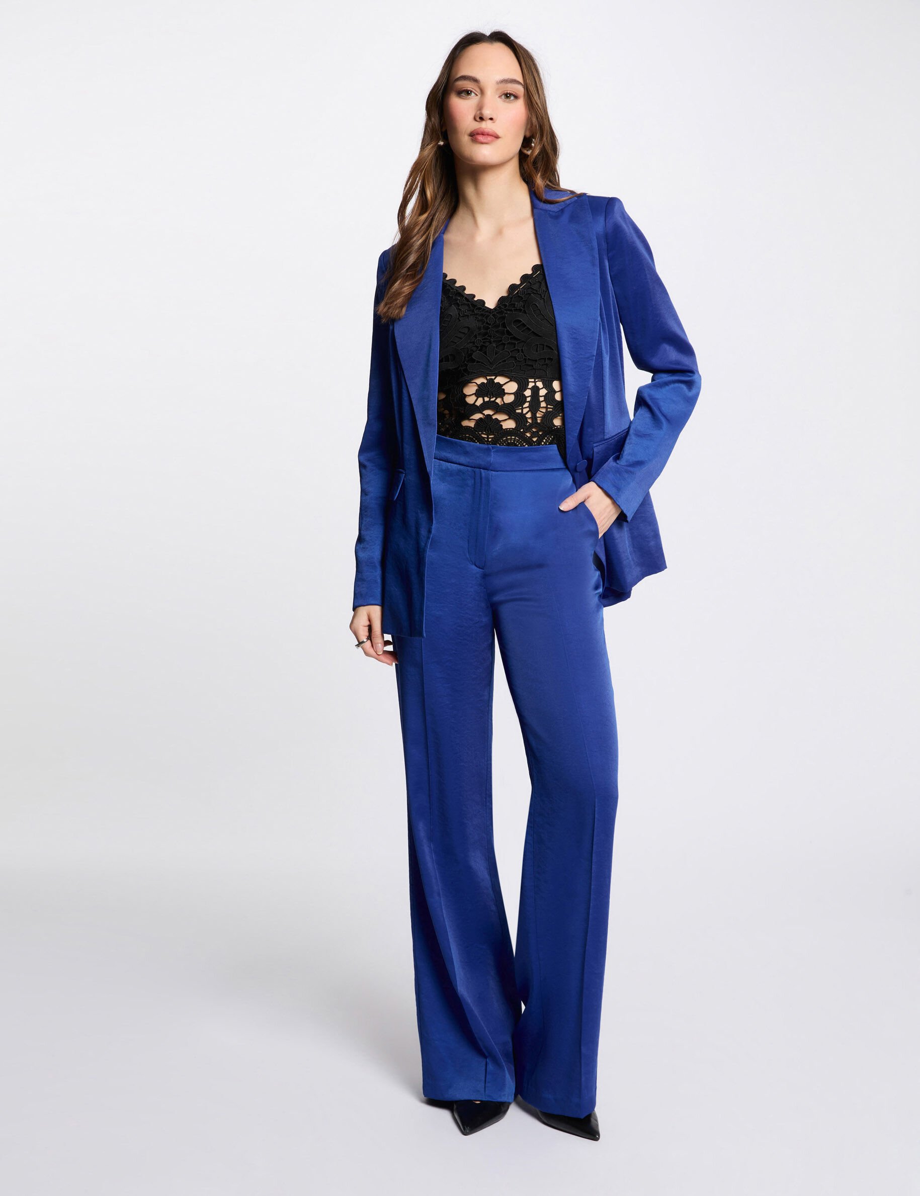 Pantalon droit fluide bleu electrique femme