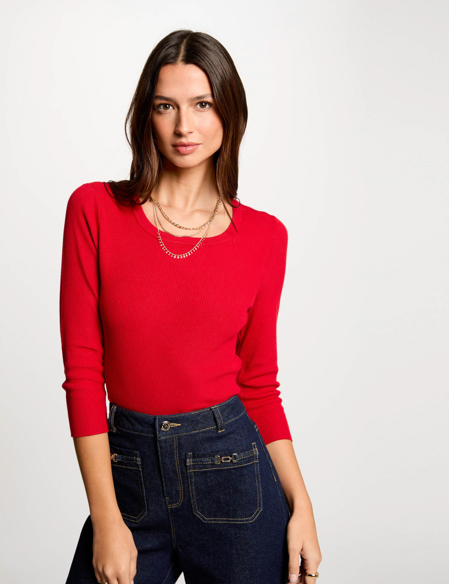 Pull col rond manches 3/4 - Morgan - Modalova