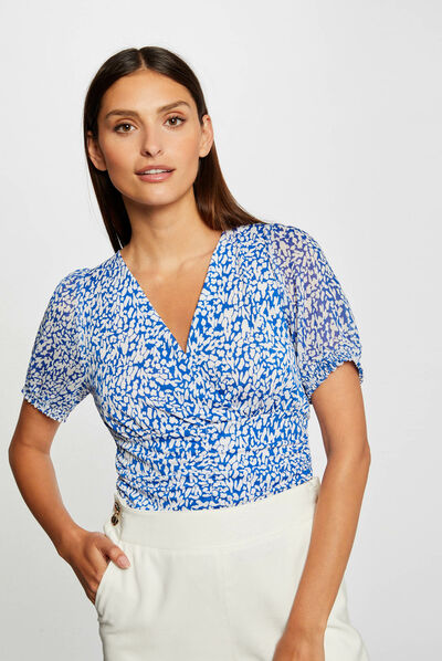T-shirt manches courtes imprimé abstrait bleu femme