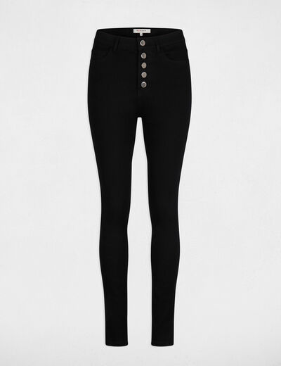 Jeans skinny boutonn&eacute; noir femme