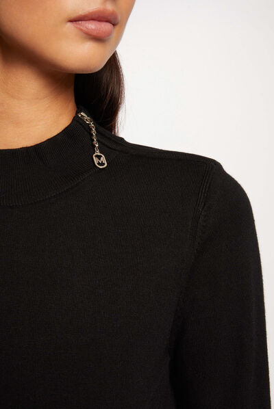 Pull manches longues détail zippé noir femme