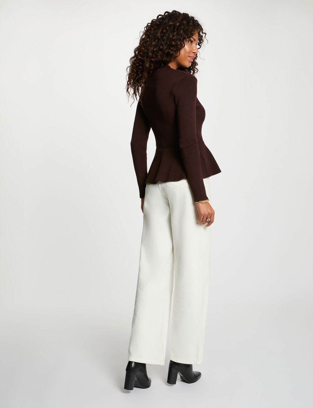 Pull col montant marron fonc&eacute; femme