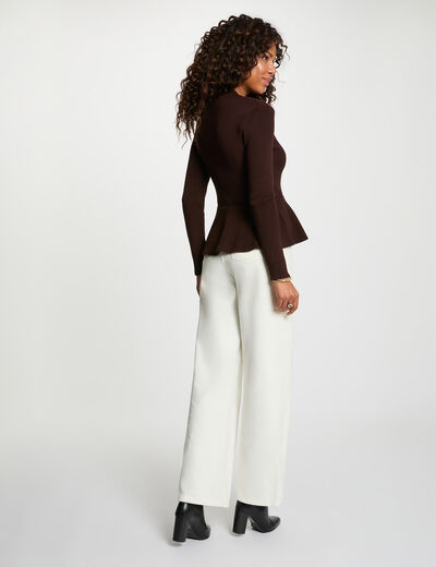 Pull col montant marron fonc&eacute; femme
