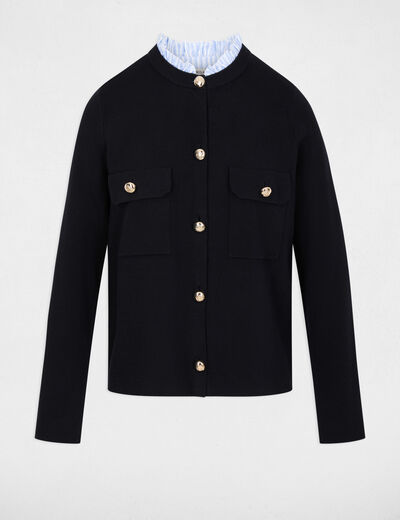 Gilet col &agrave; revers bleu marine femme