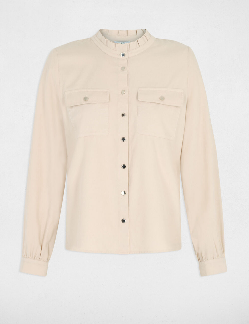 Chemise en velours c&ocirc;tel&eacute; ivoire femme