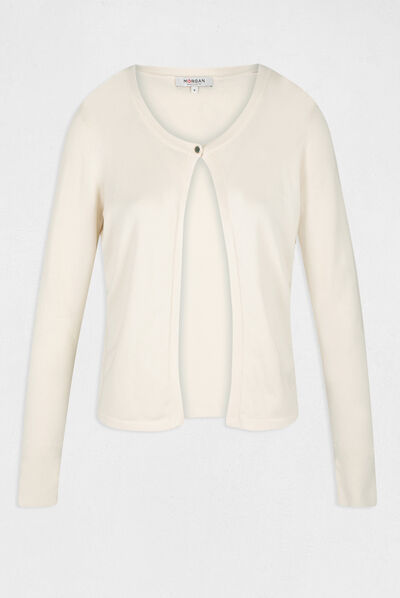 Gilet droit court avec col rond ivoire femme