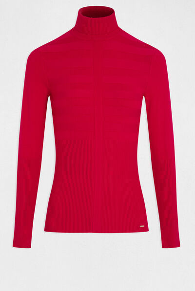 Pull manches longues col roulé rose moyen femme