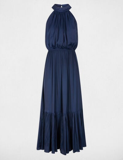 Robe longue &eacute;vas&eacute;e fluide bleu marine femme