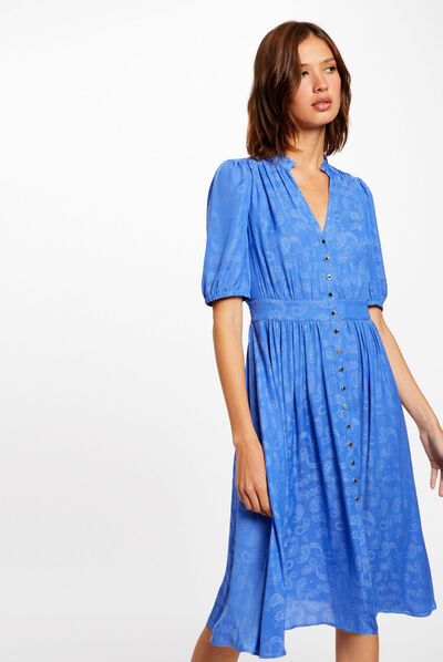Robe droite imprimé cachemire bleu femme