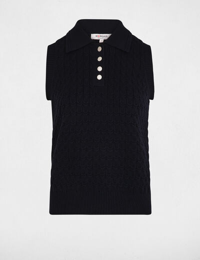D&eacute;bardeur col &agrave; revers bleu marine femme