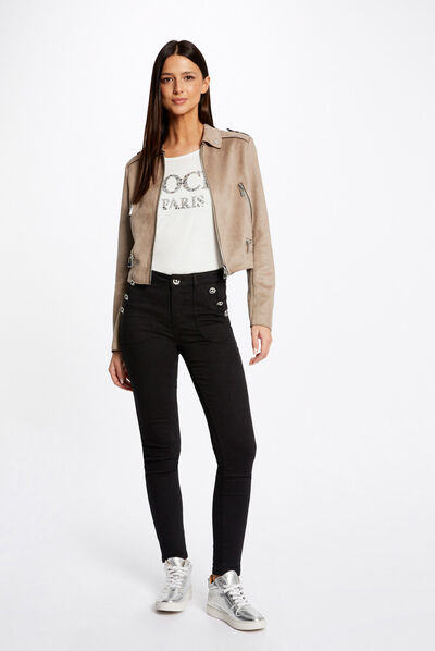Pantalon skinny boutons aux poches noir femme