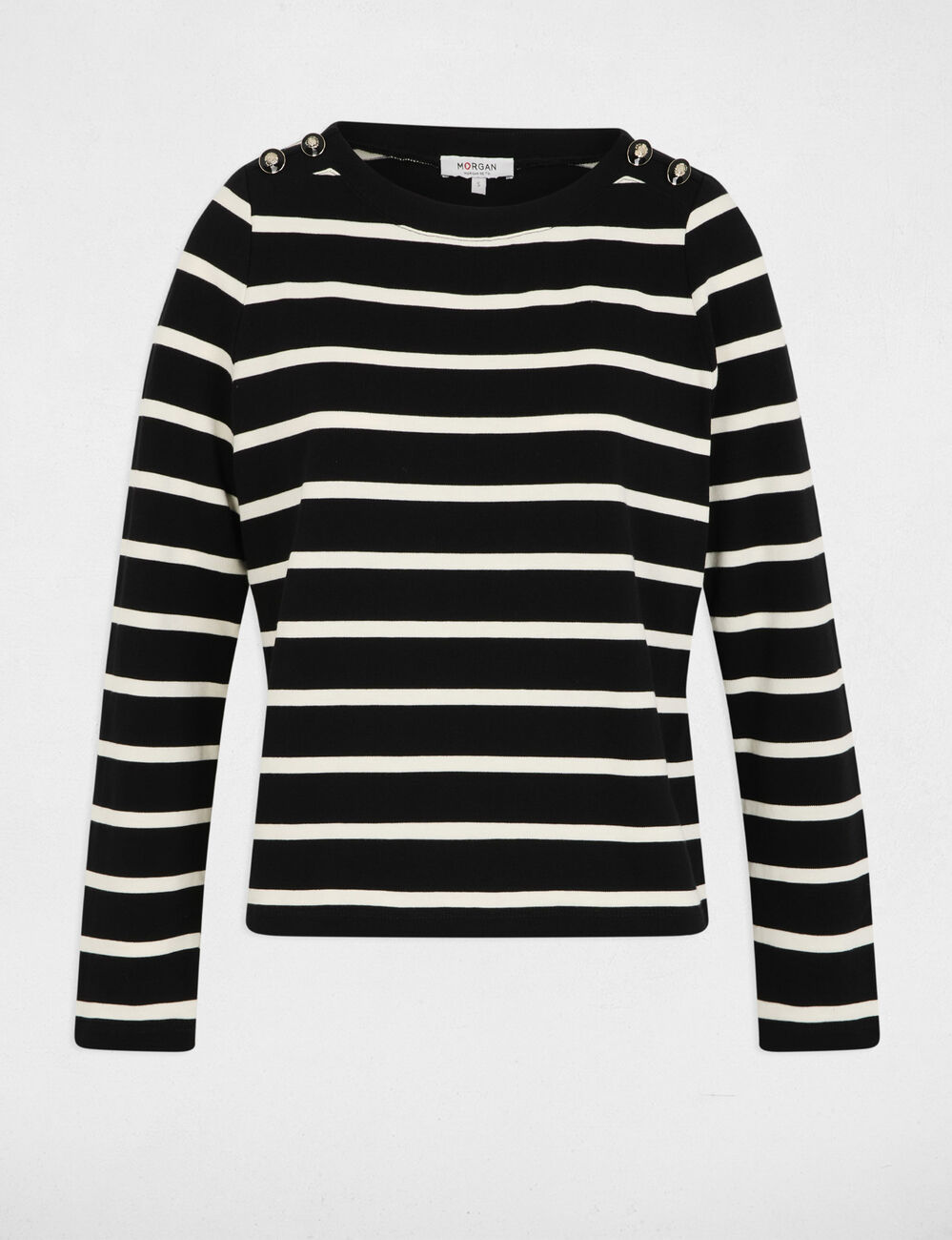 T-shirt imprim&eacute; manches longues noir femme