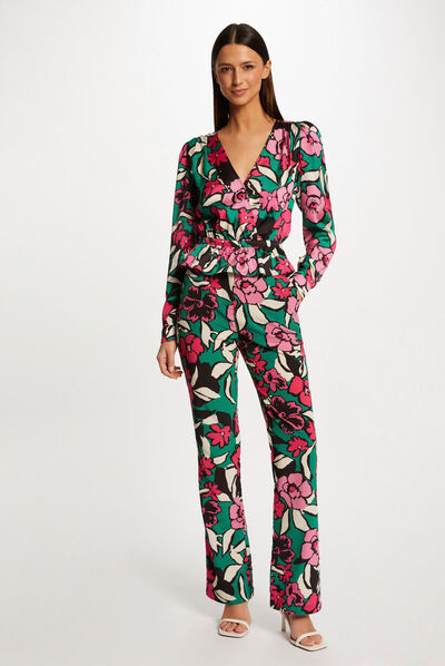 Pantalon droit imprimé floral multico femme