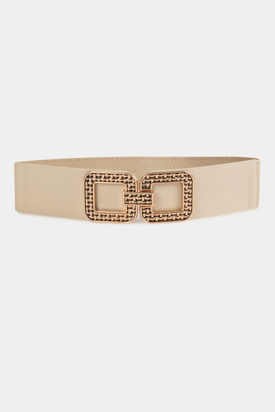Ceinture élastiquée avec boucles beige femme