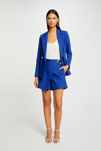 Jupe-short droite avec boucle bleu electrique femme