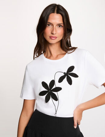 T-shirt droit col rond blanc femme