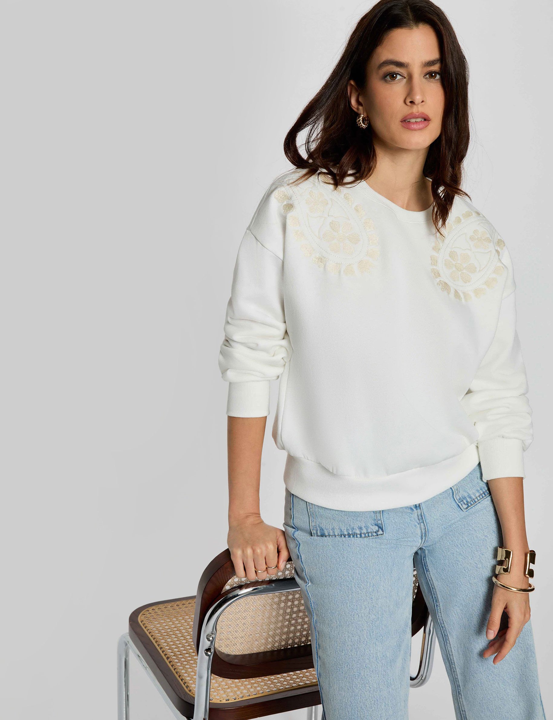 Pull maille brodée femme