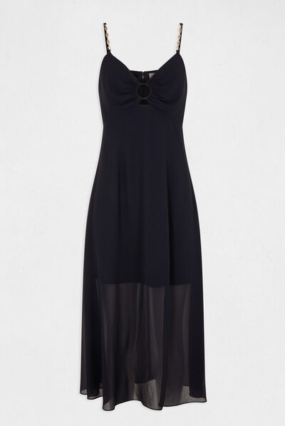Robe midi évasée bretelles chaînes marine femme