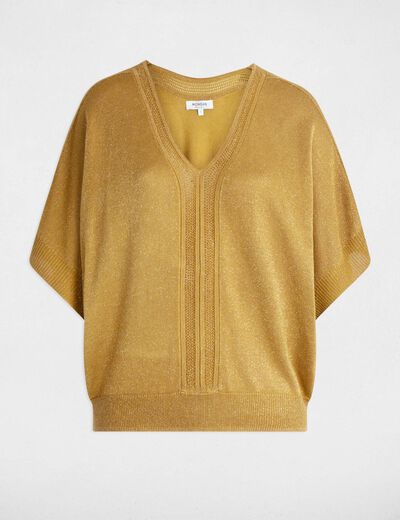 Pull manches courtes jaune moutarde femme