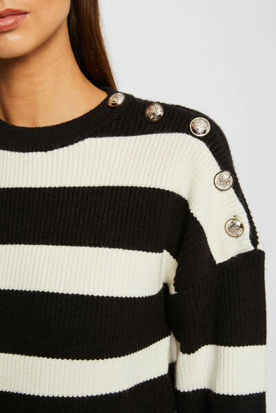 Pull manches longues avec boutons noir femme