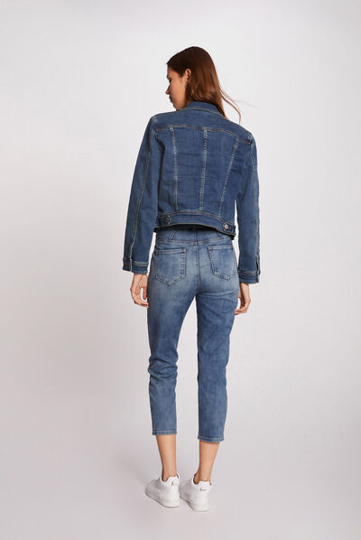 Veste droite boutonnée en jean jean stone femme