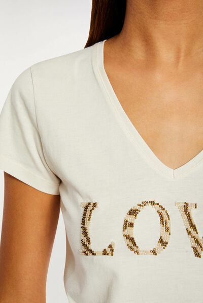 T-shirt à manches courtes ivoire femme