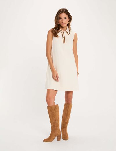 Robe courte col &agrave; revers ivoire femme