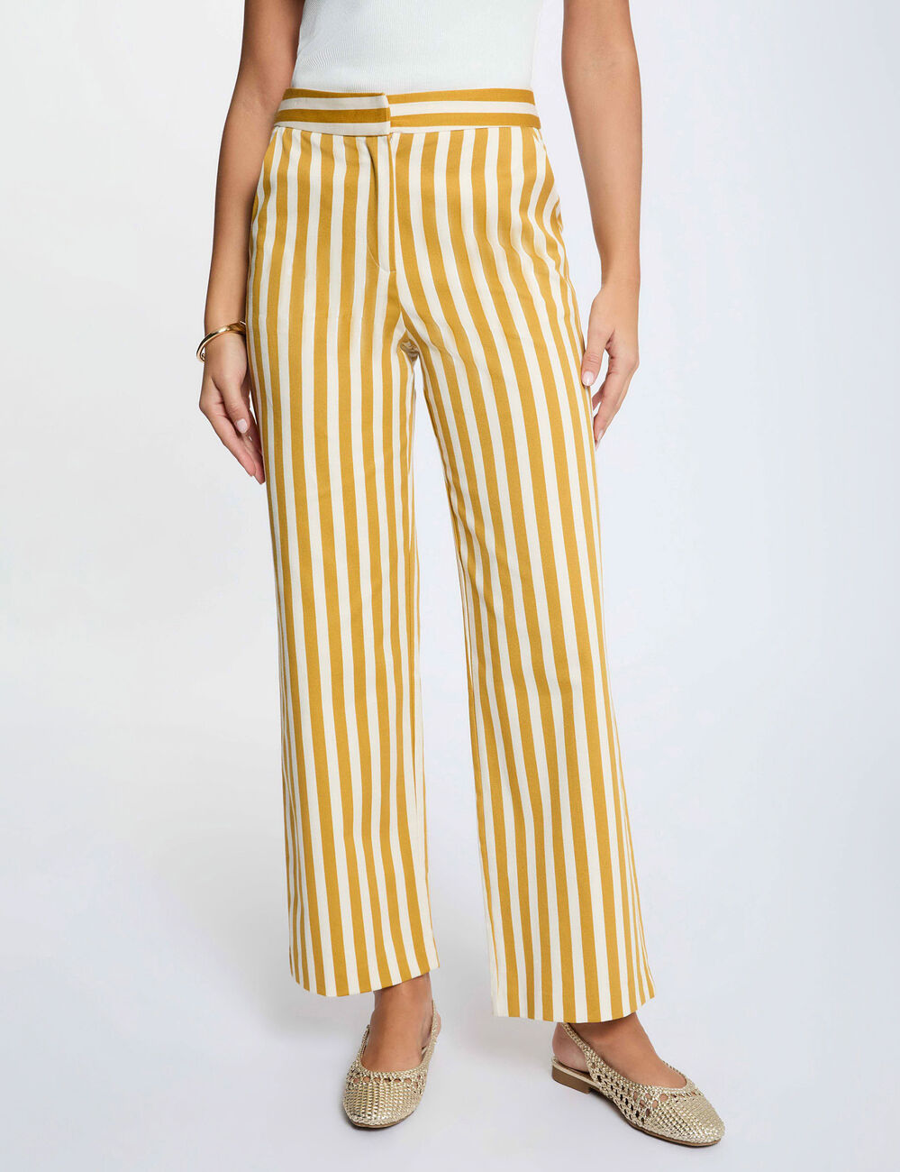 Pantalon taille haute large multicolore femme