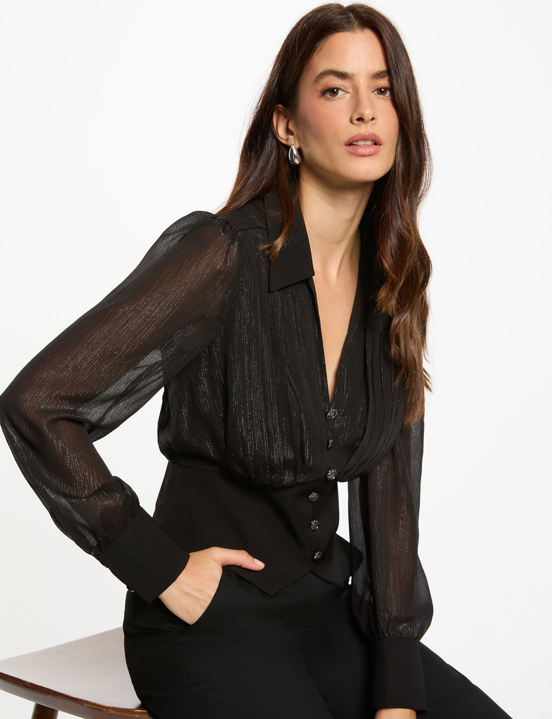 Top cintré col à revers femme