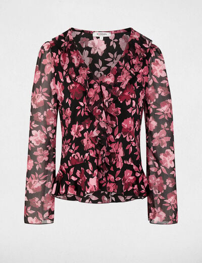 Blouse col v volants multicolore femme