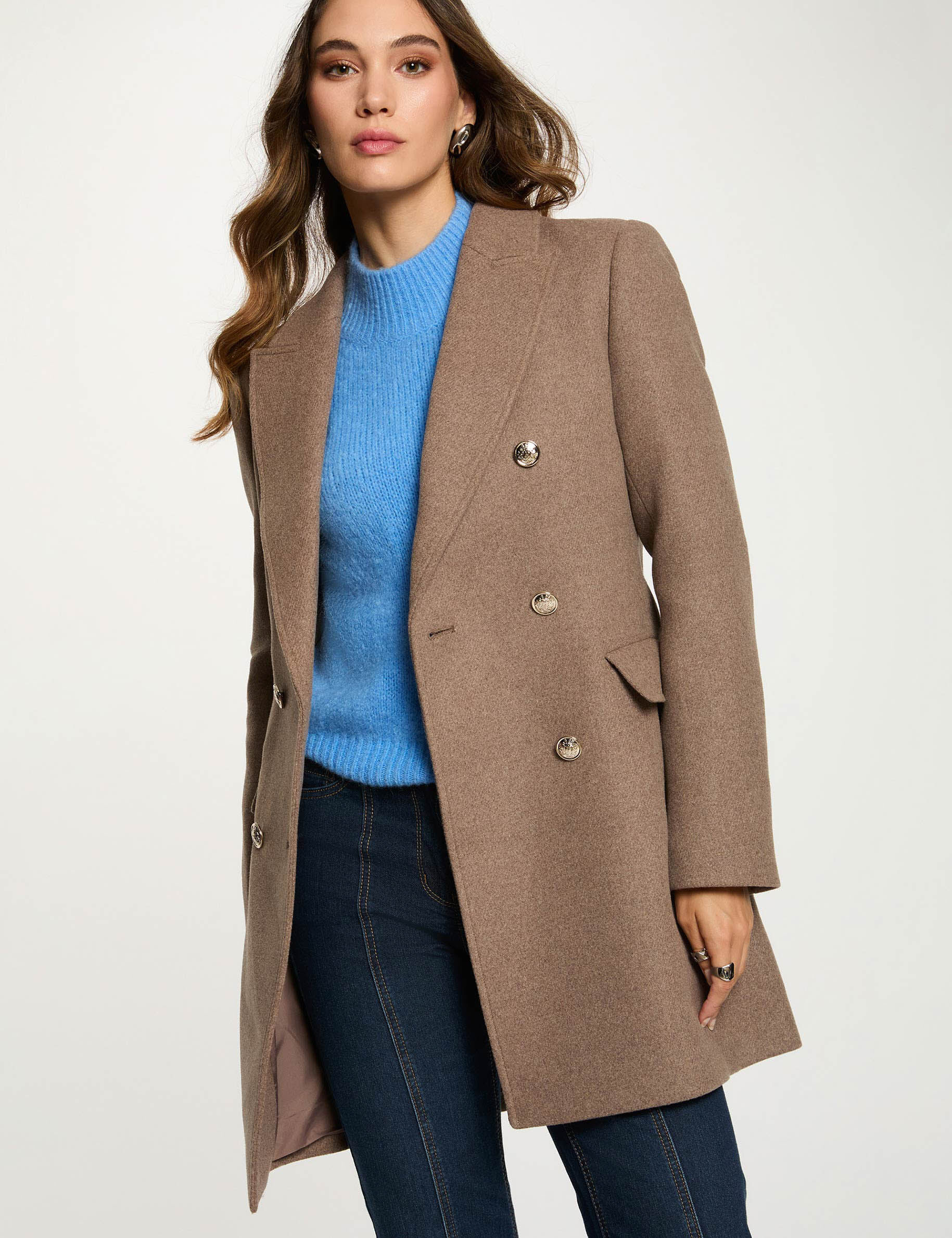 Manteau mi long avec boutons femme - vue 2