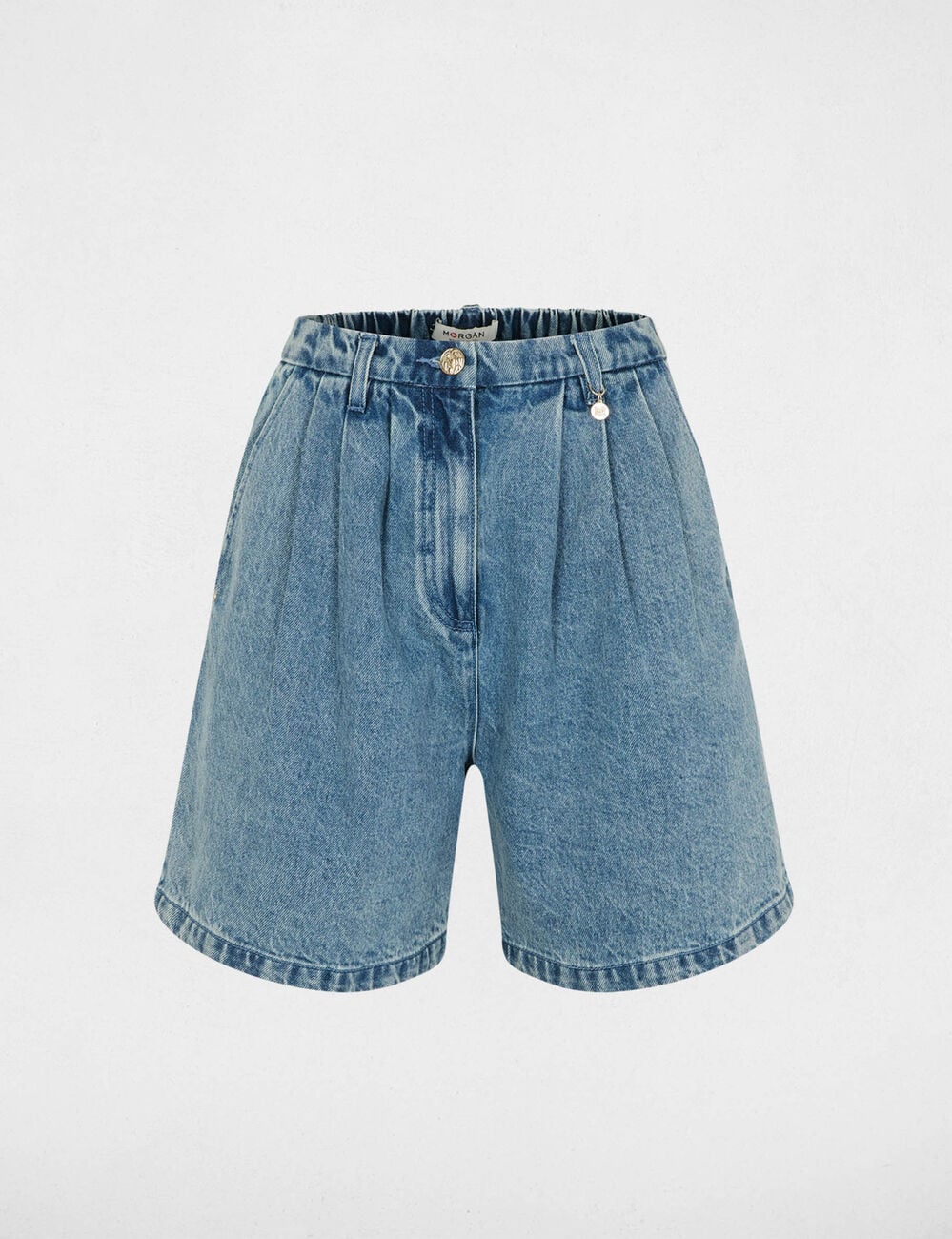 Bermuda taille haute denim double stone femme