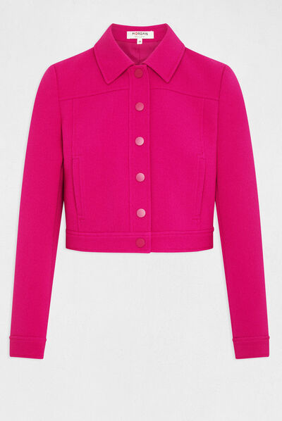 Blouson court droit boutonné framboise femme