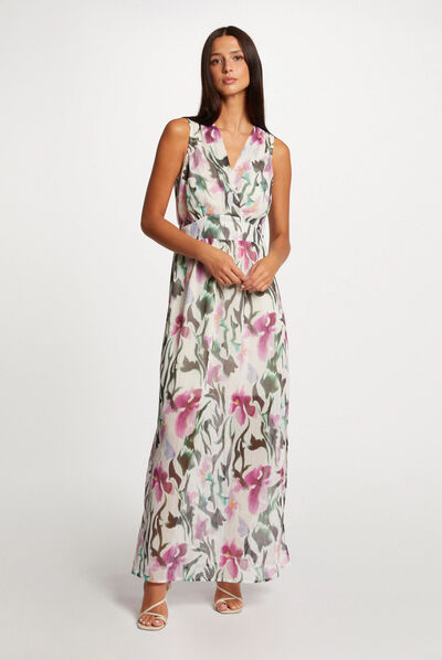 Robe longue droite imprimé floral multico femme