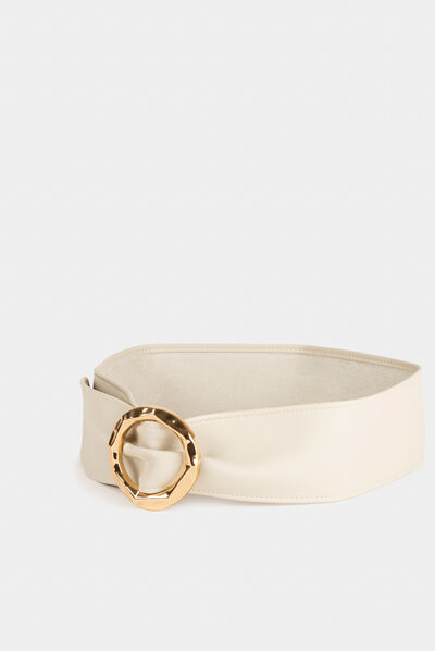 Ceinture avec boucle ronde beige femme